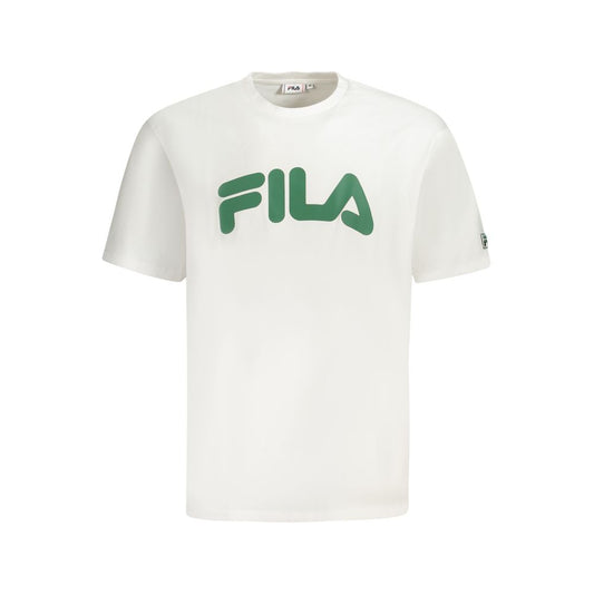 Fila White Cotton Men T-Shirt with green logo for casual wear