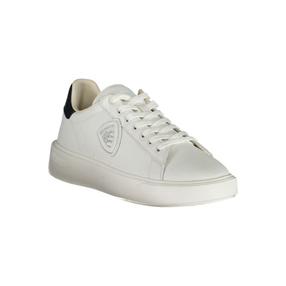 Blauer White Polyethylene Men Sneaker with blue contrasts, dynamic design, and leather blend.