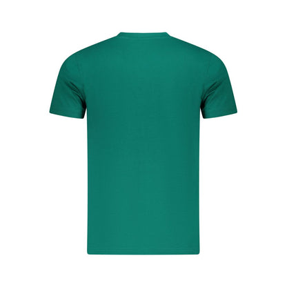 Rear view of Cavalli Class Green Cotton Men T-Shirt showcasing short sleeves and crew neck.