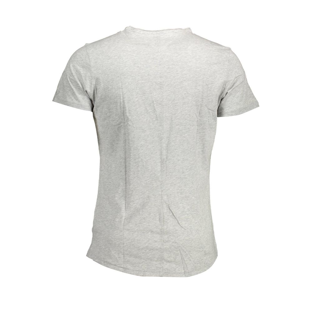 Back view of a grey short-sleeved t-shirt
