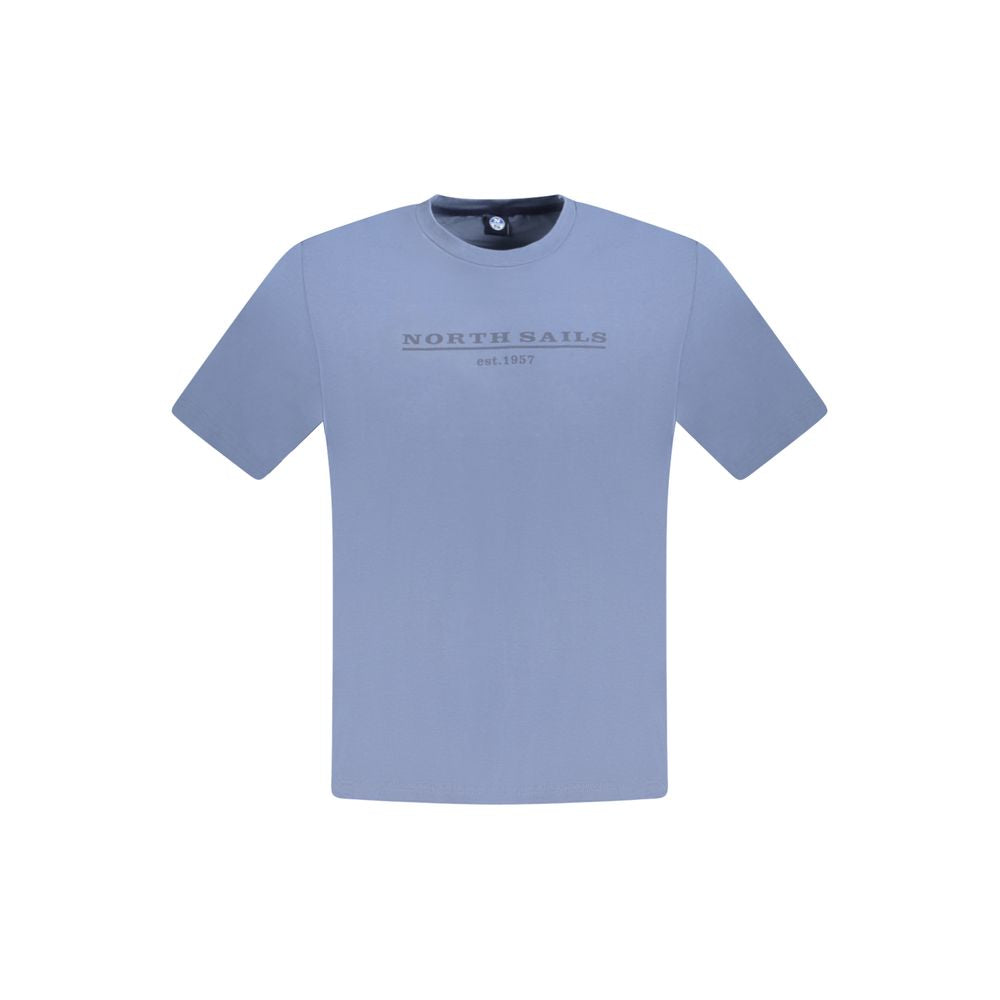 North Sails Blue Cotton Men T-Shirt with logo print, crew neck, short sleeves for casual wear.