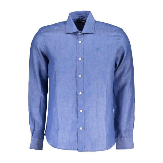 North Sails Blue Linen Men Shirt NO-37143-S