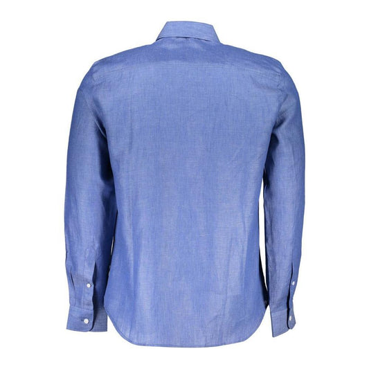 North Sails Blue Linen Men Shirt NO-37143-S