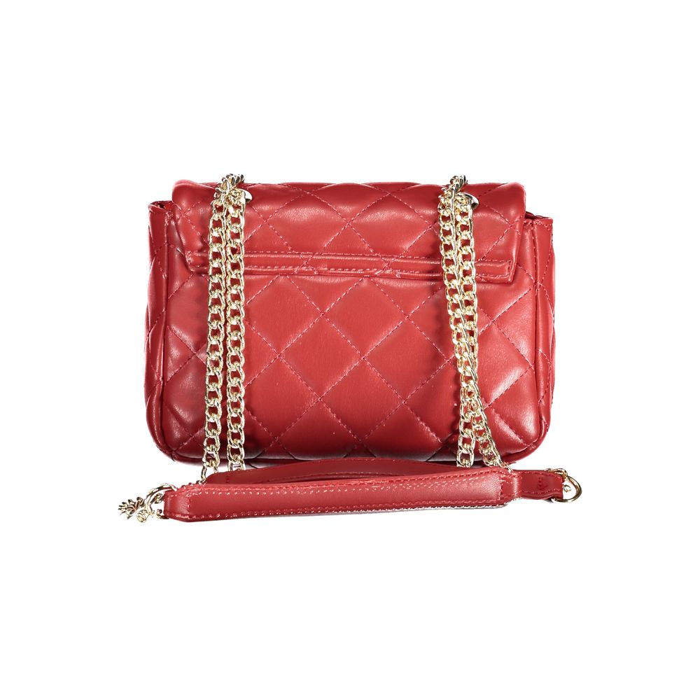 Mario Valentino Red Polyethylene Handbag with chain shoulder strap and logo, featuring an internal pocket and contrast details.