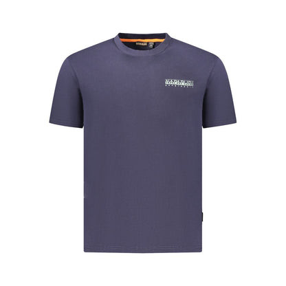 Napapijri Blue Cotton Men T-Shirt with logo, short sleeves, made from 100% organic cotton for a stylish and comfortable look.