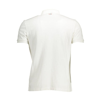 Back view of Napapijri White Cotton Men Polo Shirt showcasing short sleeves and classic design.