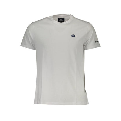 La Martina White Cotton Men T-Shirt with embroidery and logo detail, perfect for a sophisticated casual look.