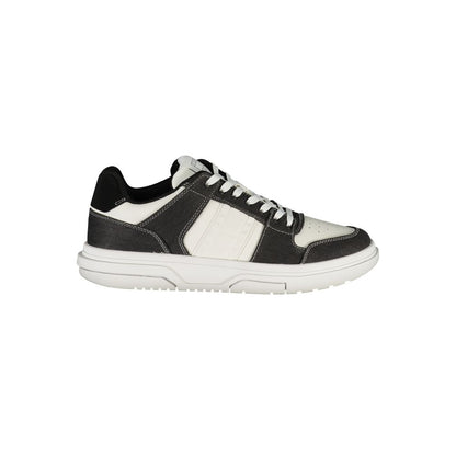 Tommy Hilfiger Black Polyester Sneaker with laces, contrast details, and logo for sports footwear.