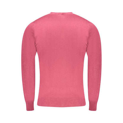 Cavalli Class Red Viscose Men Sweater with long sleeves and logo design, perfect for versatile style and comfort.