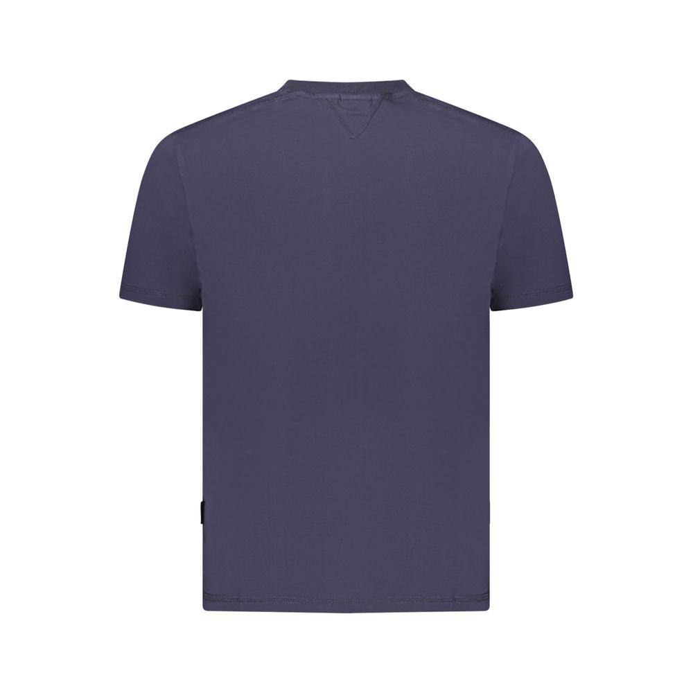Back view of Napapijri Blue Cotton Men T-Shirt showcasing classic fit and rich blue color.