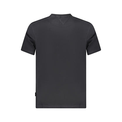 Napapijri Black Cotton Men T-Shirt, back view showcasing eco-friendly short sleeve design in sleek black, crafted from 100% organic cotton.