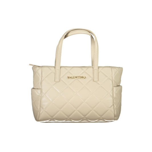 Mario Valentino Beige Polyethylene Handbag with dual handles and quilted design