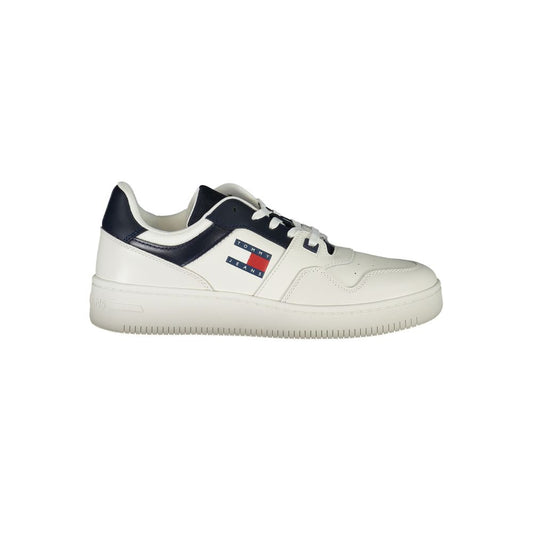 Tommy Hilfiger Blue Leather Men Sneaker with iconic logo and removable insole, showcasing sporty chic style for the fashion-forward individual.