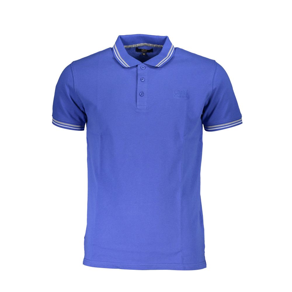 Cavalli Class Blue Cotton Men Polo Shirt with embroidery and 3-button placket