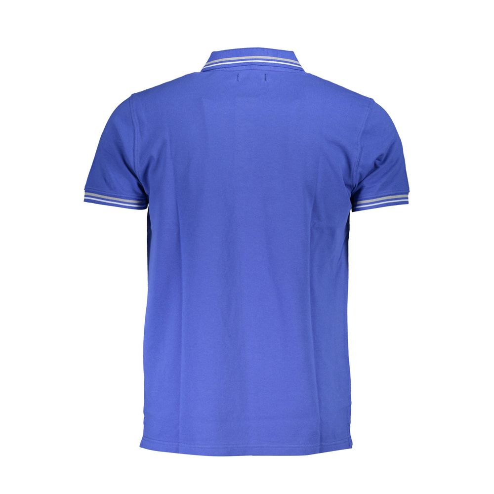 Back view of Cavalli Class Blue Cotton Men Polo Shirt with embroidery and contrast detail.