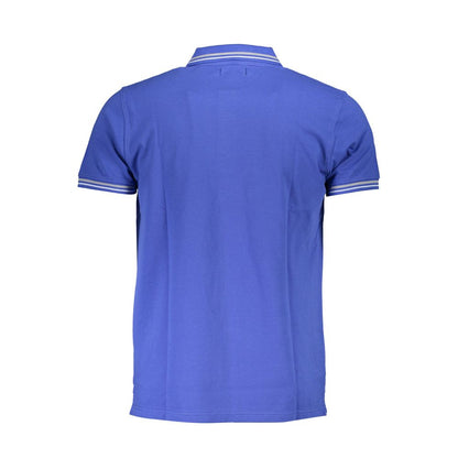 Back view of Cavalli Class Blue Cotton Men Polo Shirt with embroidery and contrast detail.