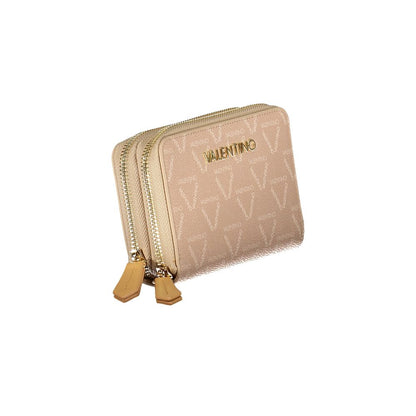 Mario Valentino Beige Polyethylene Women Wallet with logo zip closure and multiple compartments for a chic and organized look.