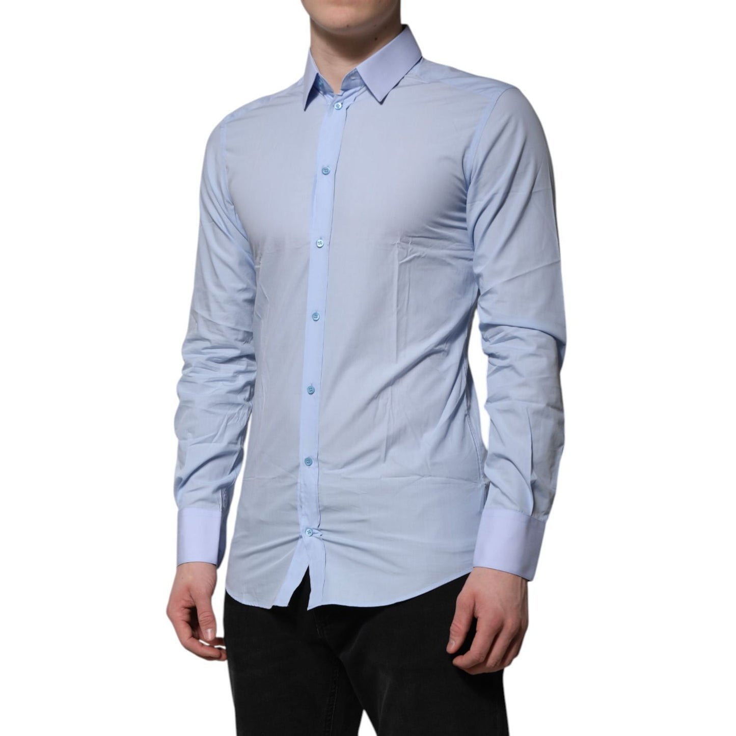 Dolce & Gabbana Blue Cotton GOLD Long Sleeves Men Dress Shirt