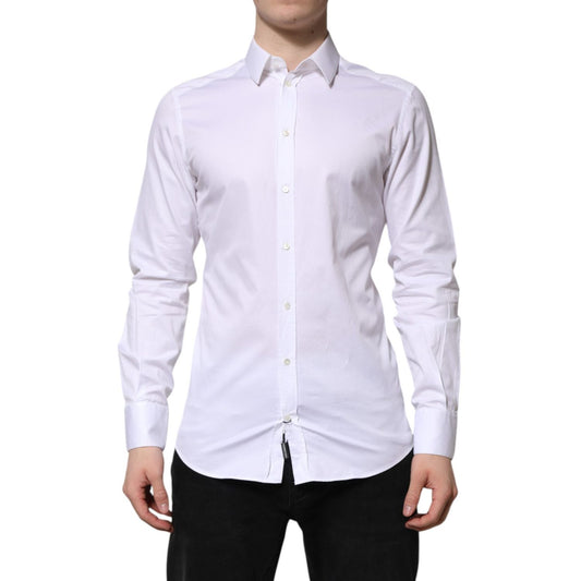 Dolce & Gabbana White Cotton GOLD Long Sleeve Men Dress Shirt