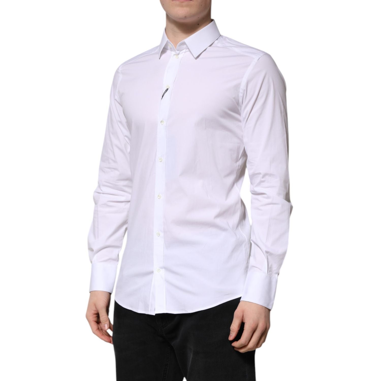 Dolce & Gabbana White Cotton GOLD Long Sleeve Men Dress Shirt