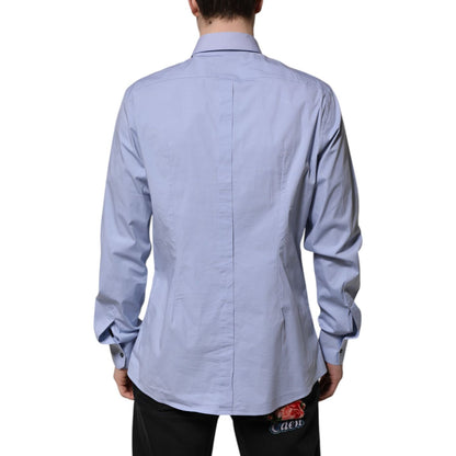 Dolce & Gabbana Blue Cotton GOLD Long Sleeves Dress Shirt