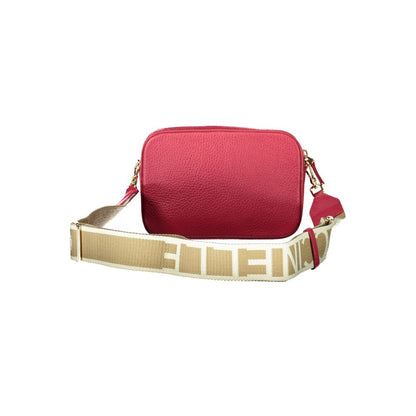 Coccinelle Red Leather Women Handbag with adjustable beige strap, elegant design, and gold accents.