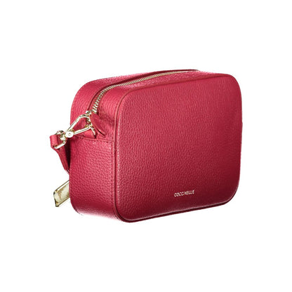 Coccinelle Red Leather Women Handbag with adjustable strap and zip closure, perfect for chic and versatile style.