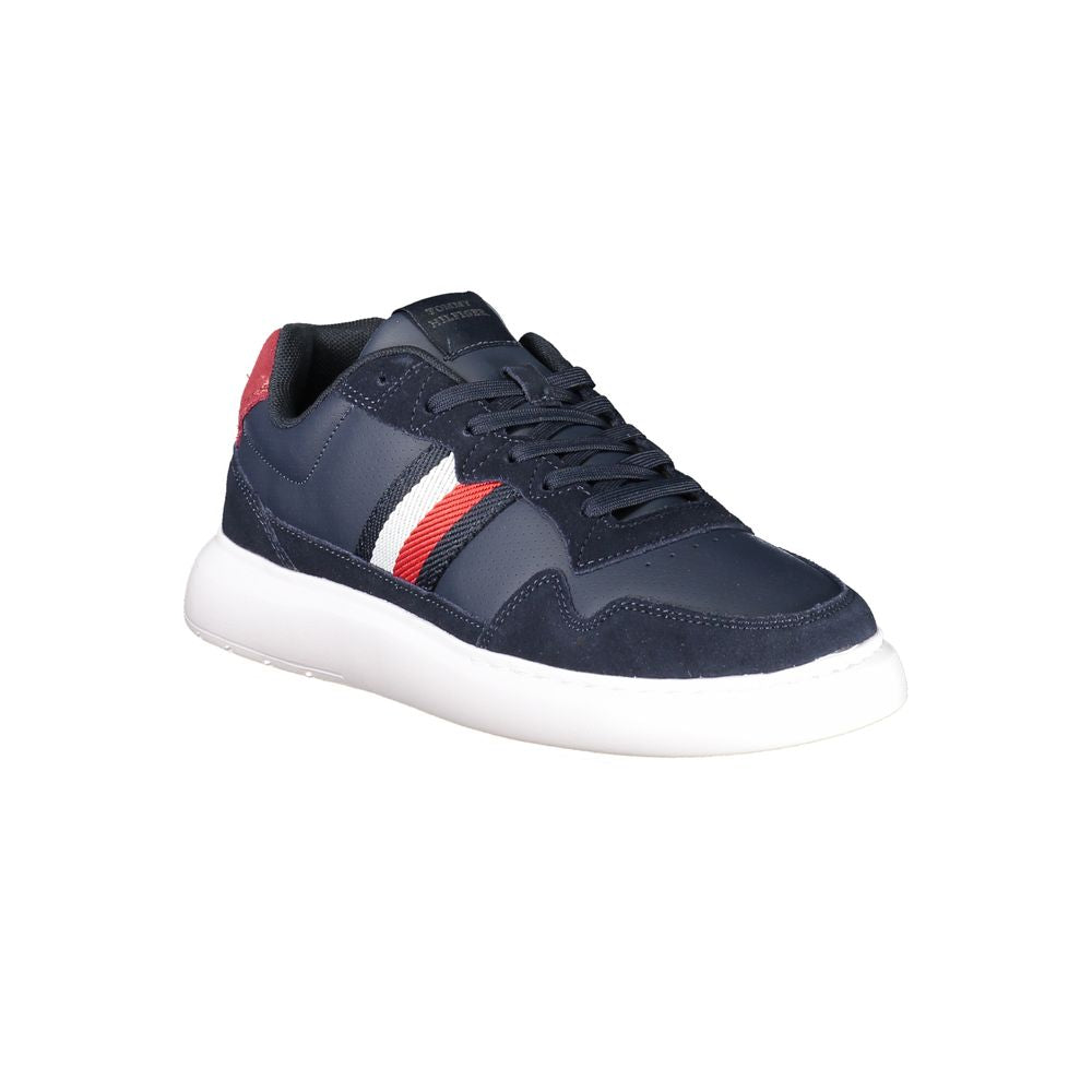 Tommy Hilfiger Blue Leather Men Sneaker with iconic logo and dynamic design.