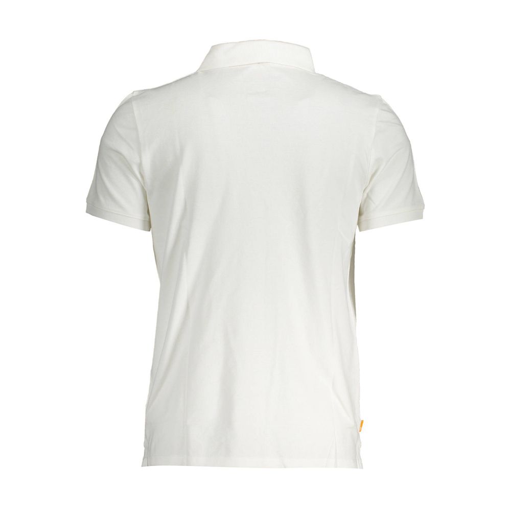 Back view of Timberland White Cotton Men Polo Shirt showcasing its classic design and comfort.