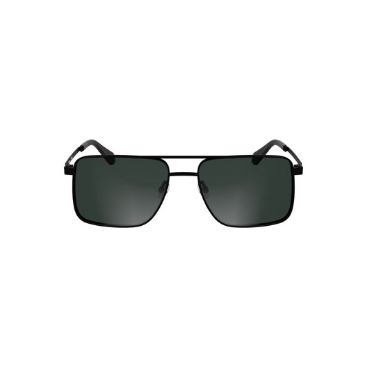 Calvin Klein Black Metal Men Sunglass with sleek metal frame and smoke lenses, featuring a timeless square silhouette.