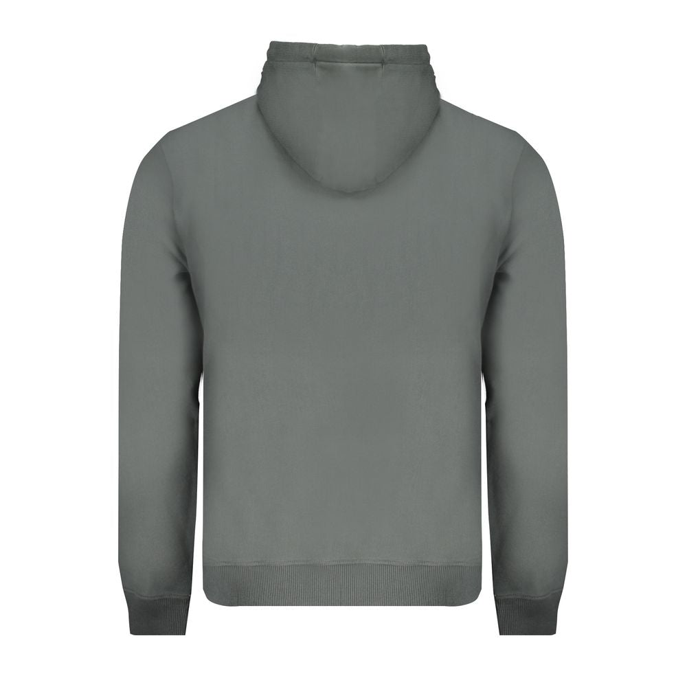 Back view of a Napapijri Green Cotton Men Sweater showcasing its long sleeves and hooded design, perfect for sustainable and stylish casual wear.