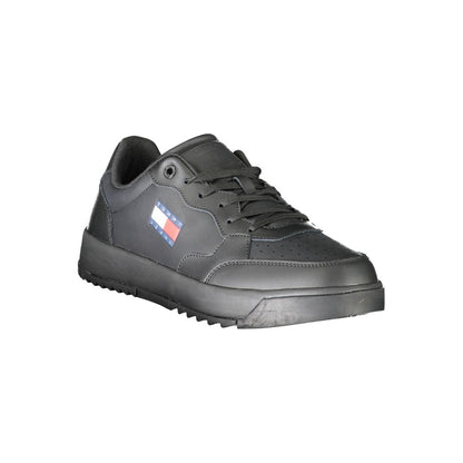 Tommy Hilfiger Black Polyethylene Men Sneaker with logo, sleek design, and lace-up style for fashion and function.