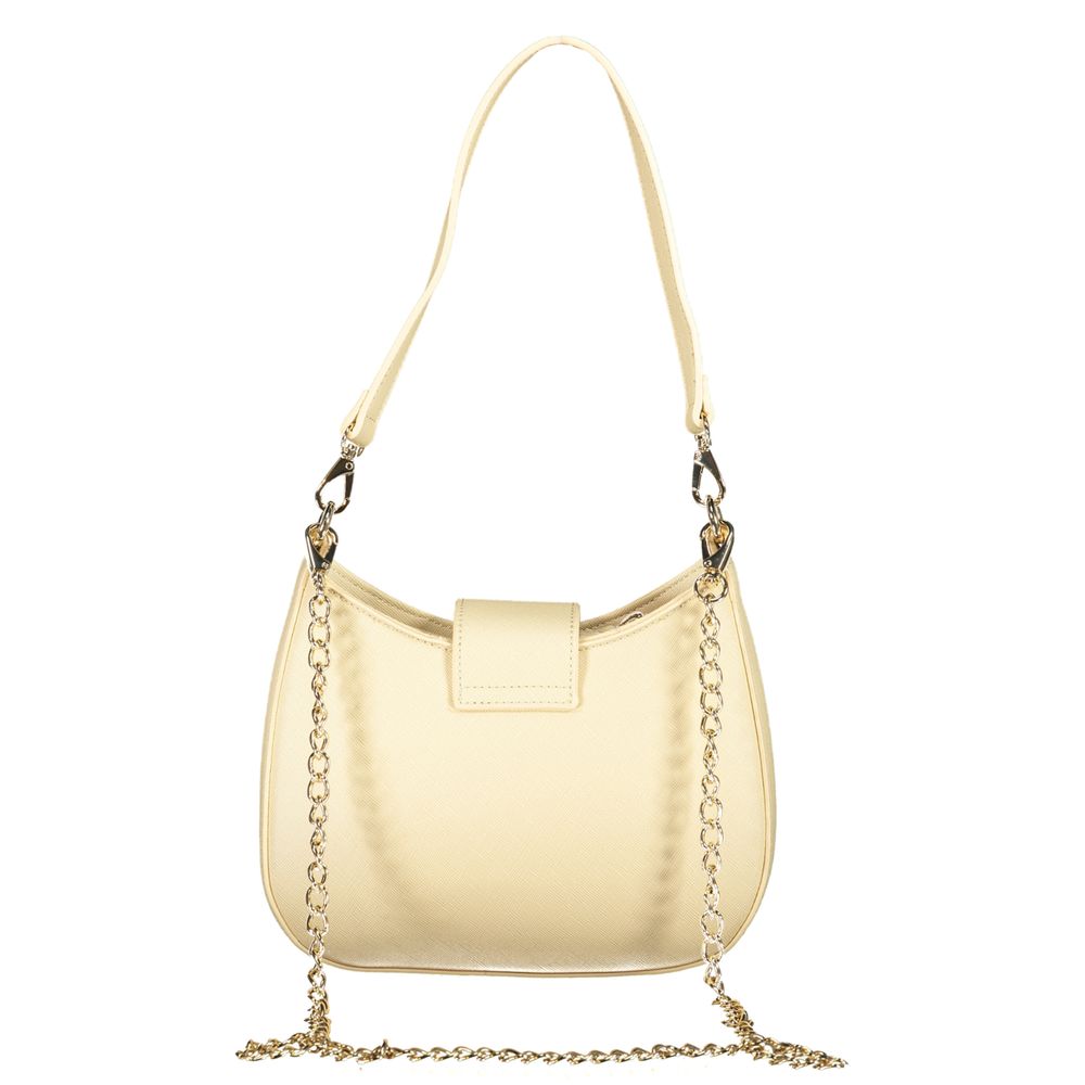 Alt Tag: Mario Valentino Beige Polyethylene Women Handbag with chain strap and removable shoulder handle, chic and elegant design