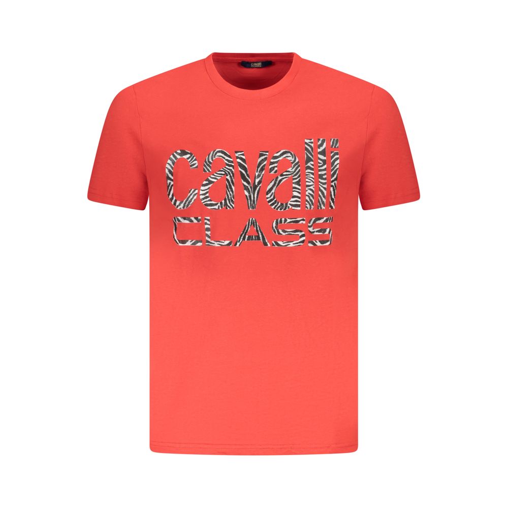 Cavalli Class Red Cotton Men T-Shirt featuring short sleeves and logo
