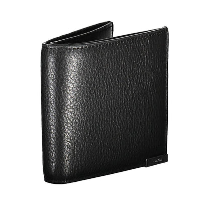 Calvin Klein Black Leather Men Wallet with RFID block, sleek design, and spacious compartments.