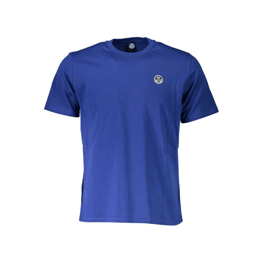 North Sails Blue Cotton Men T-Shirt with short sleeves and crew neck, featuring a logo patch, ideal for an upscale casual look.