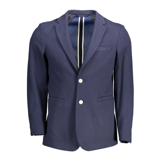 Gant Blue Cotton Men Jacket with 2-button closure and slim-fit design, featuring multiple pockets for convenience.