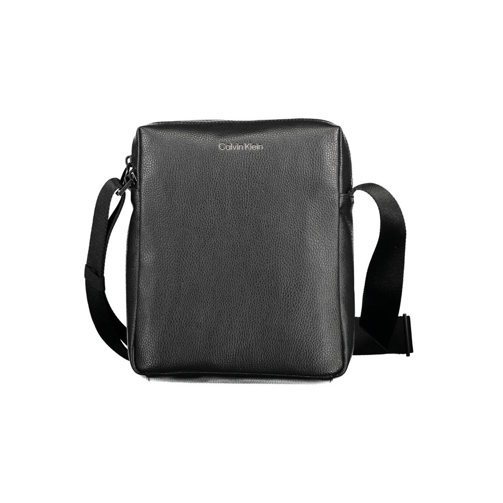 Calvin Klein Black Polyester Men Shoulder Bag with eco-friendly design, adjustable strap, minimalist look, and interior pocket.