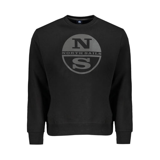 North Sails Black Cotton Men Sweater with logo, long sleeve crew neck sweatshirt