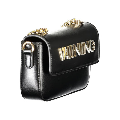 Mario Valentino Black Polyethylene Women Handbag with chain handle, eco-friendly luxury shoulder bag with adjustable strap.