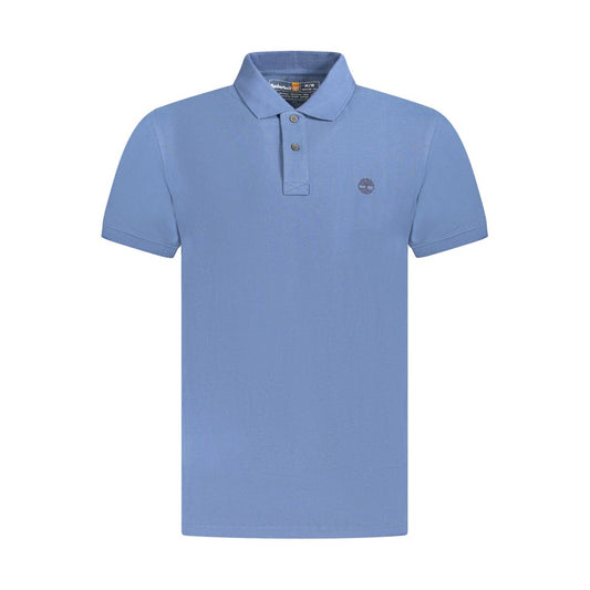 Timberland Blue Cotton Men Polo Shirt with two-button placket and embroidered logo, made from 100% organic cotton for comfort and sustainability.