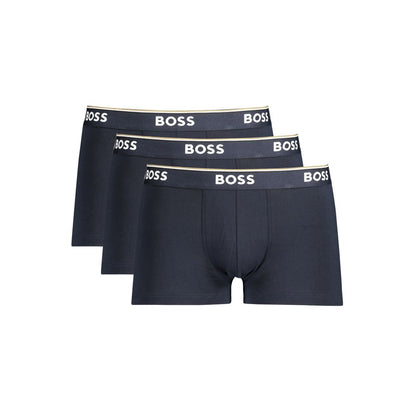 Hugo Boss Blue Cotton Men Boxer Underwear with elastic waistband in a pack of three, featuring the iconic logo for style and comfort.