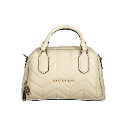 Mario Valentino Beige Polyethylene Women Handbag showcasing dual-compartment design with chic contrasting details and iconic logo.