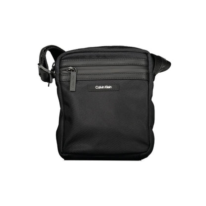 Calvin Klein Black Polyester Men Shoulder Bag with adjustable straps, external pockets, and bold contrasting details.
