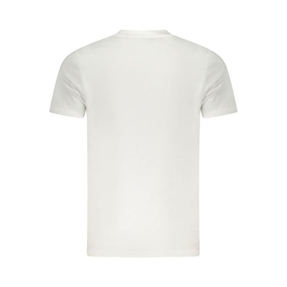 Back view of Cavalli Class White Cotton Men's T-Shirt showcasing short sleeves and crew neck in plain design.