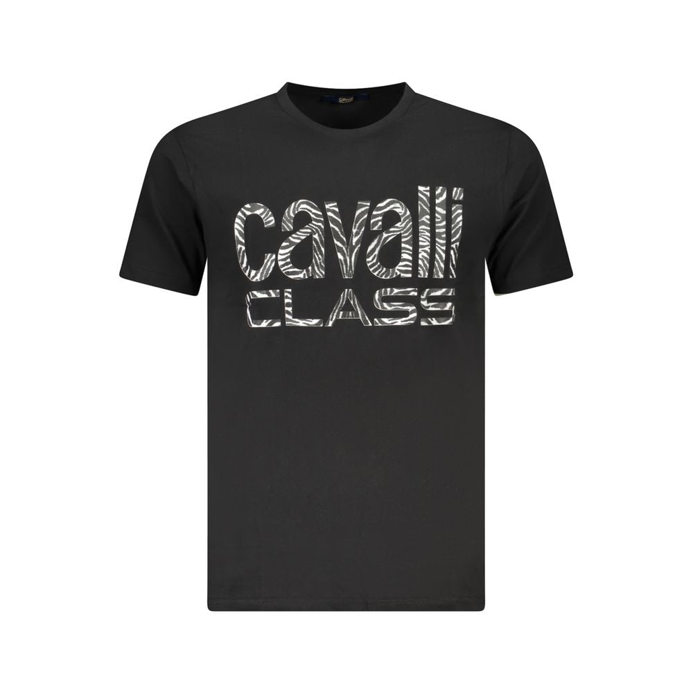 Cavalli Class Black Cotton Men T-Shirt with iconic logo print, premium fabric, and sleek style. Perfect addition to elevate your wardrobe.