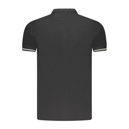 Back view of Cavalli Class Black Cotton Men Polo Shirt with contrast-detail sleeves and premium embroidery logo
