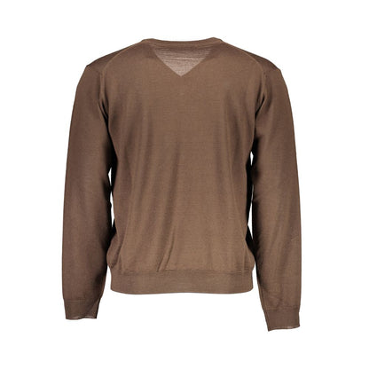 Back view of Romeo Gigli Brown Wool Men Sweater, showcasing the V-neck design and luxurious Italian craftsmanship.