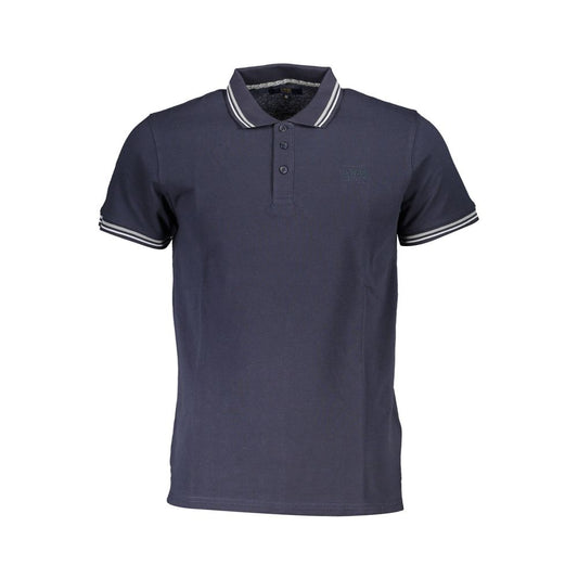 Cavalli Class Blue Cotton Men Polo Shirt with iconic embroidery and contrasting details, short sleeves, and smart button design.