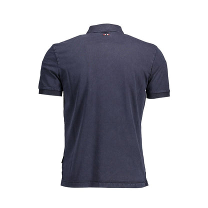 Back view of Napapijri Blue Cotton Men Polo Shirt with collar and short sleeves.